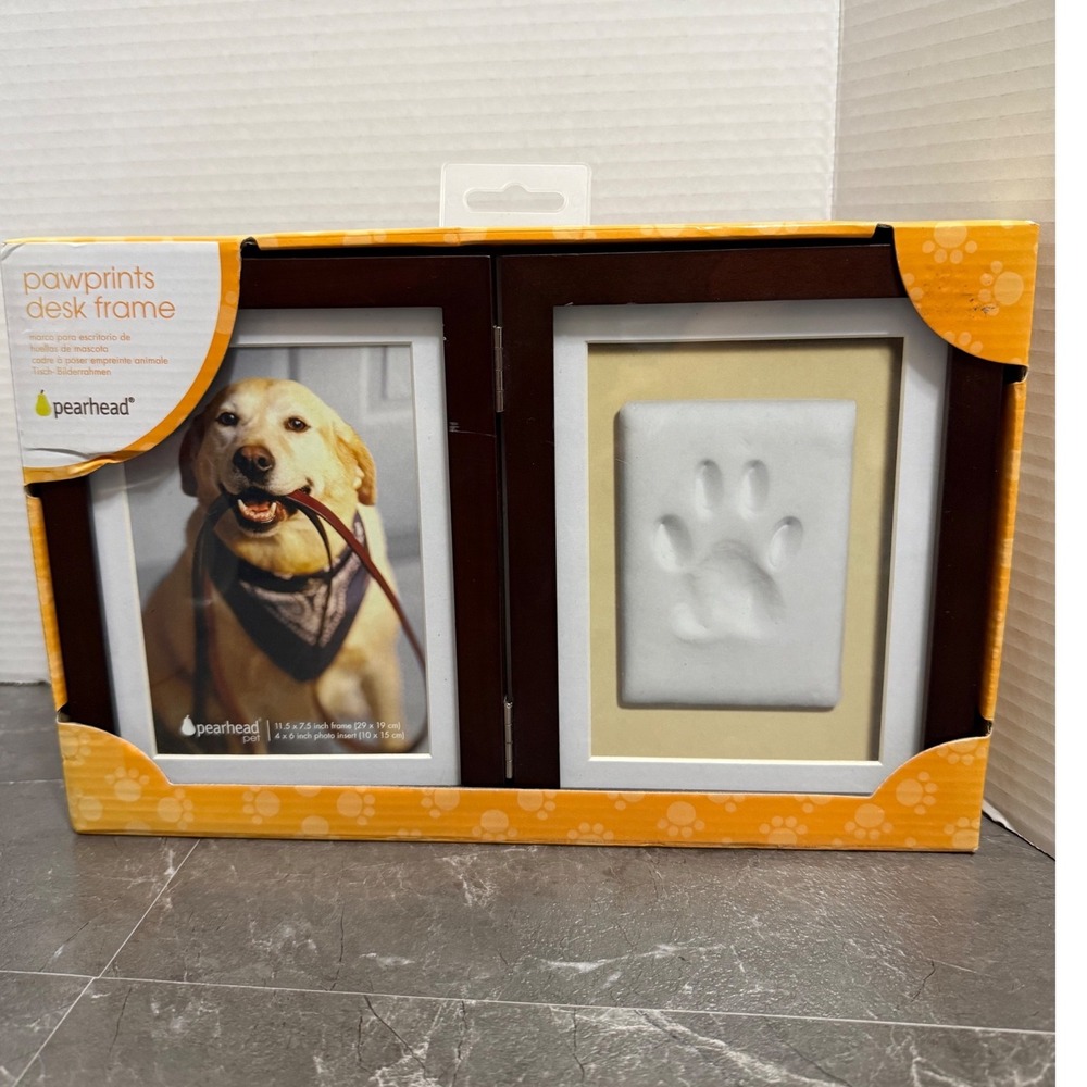 Pearhead Pawprints Desk Frame Espresso Wood Pet Paw Print Clay Kit 4x6 Photo